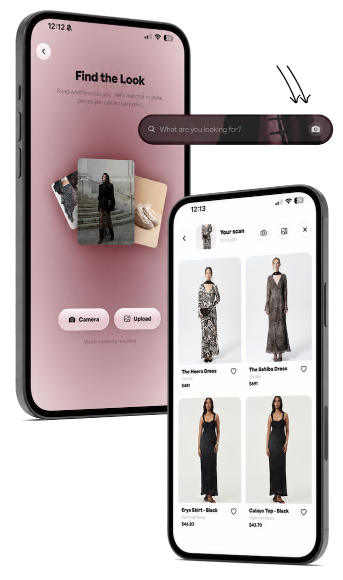 DeCru visual search — point your camera to find similar independent brands